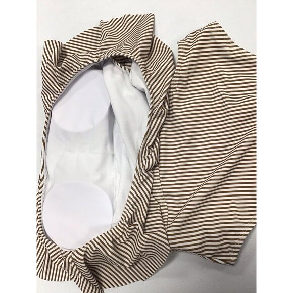 One Peice Size Cut  One Shoulder Brown/White Striped L Bathing Suit 🤍 - Picture 3 of 4